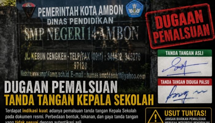 Kepsek Definitif Alami Stroke, Plt SMPN 14 Ambon Diduga Palsukan Tanda Tangan untuk Pencairan Dana BOS